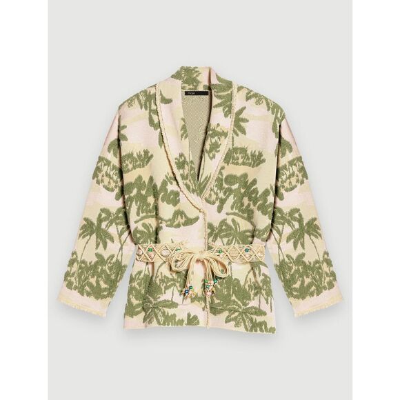 Maje Maloas Imprime Macrame Aloha Beige Belted Cardigan Jacket NEW - Picture 4 of 11